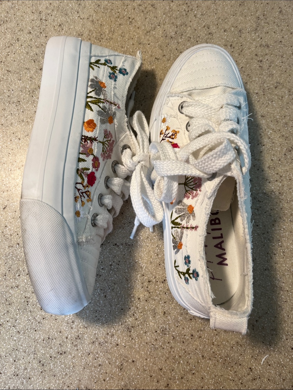Malibu Blowfish White Canvas Sneakers with Multicolor Floral Embroidery